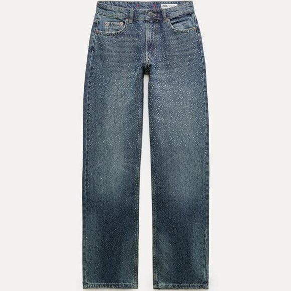 ZARA SS24 STRAIGHT CUT MID RISE RHINESTONE JEANS ZW COLLECTION 4877/047 018/273 - Picture 11 of 16